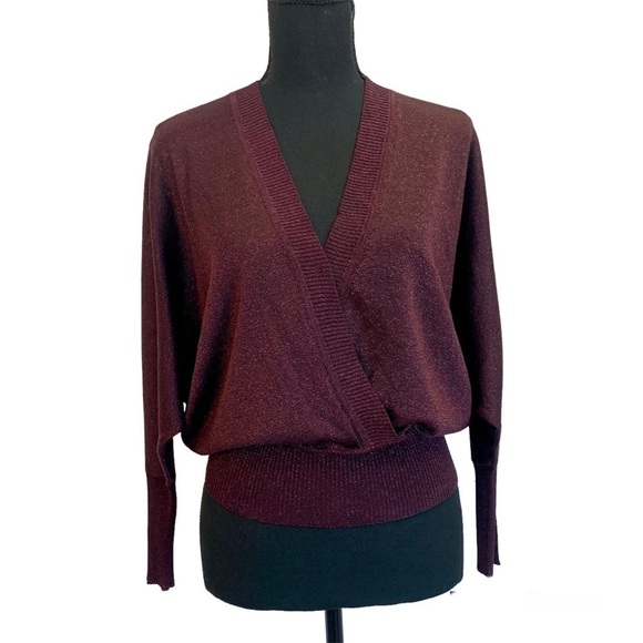 Bebe maroon burgundy metallic glitter wrap sweater Sz M - Picture 1 of 10